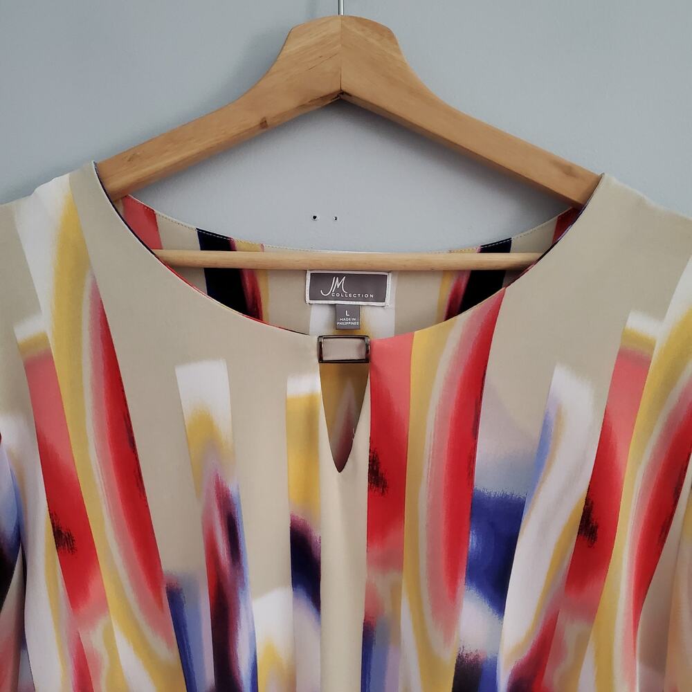 JM Collection Petite Colorful Color Block Top L - Picture 3 of 7